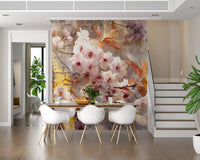 Mural de Pared con Ilustración de Flor Dorada Rústica