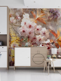 Mural de Pared con Ilustración de Flor Dorada Rústica