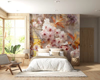 Mural de Pared con Ilustración de Flor Dorada Rústica