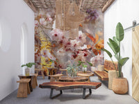 Mural de Pared con Ilustración de Flor Dorada Rústica