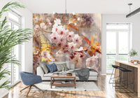 Mural de Pared con Ilustración de Flor Dorada Rústica
