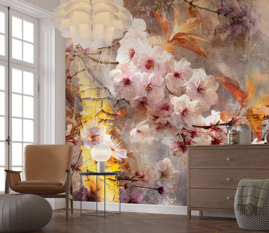 Pictură murală ilustrativă Rustic Golden Bloom