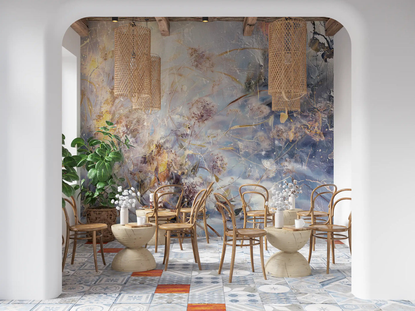 Misty Morning Botanical Wash Wall Mural
