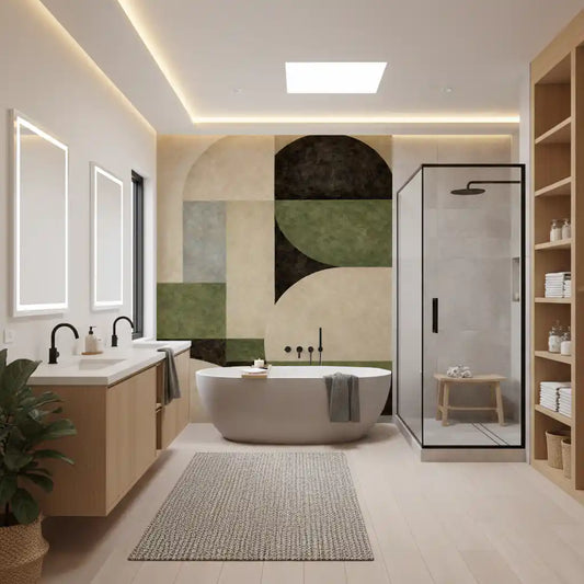 Geometric Earth Tone Arcs Wall Mural with layered arch pattern GD11245