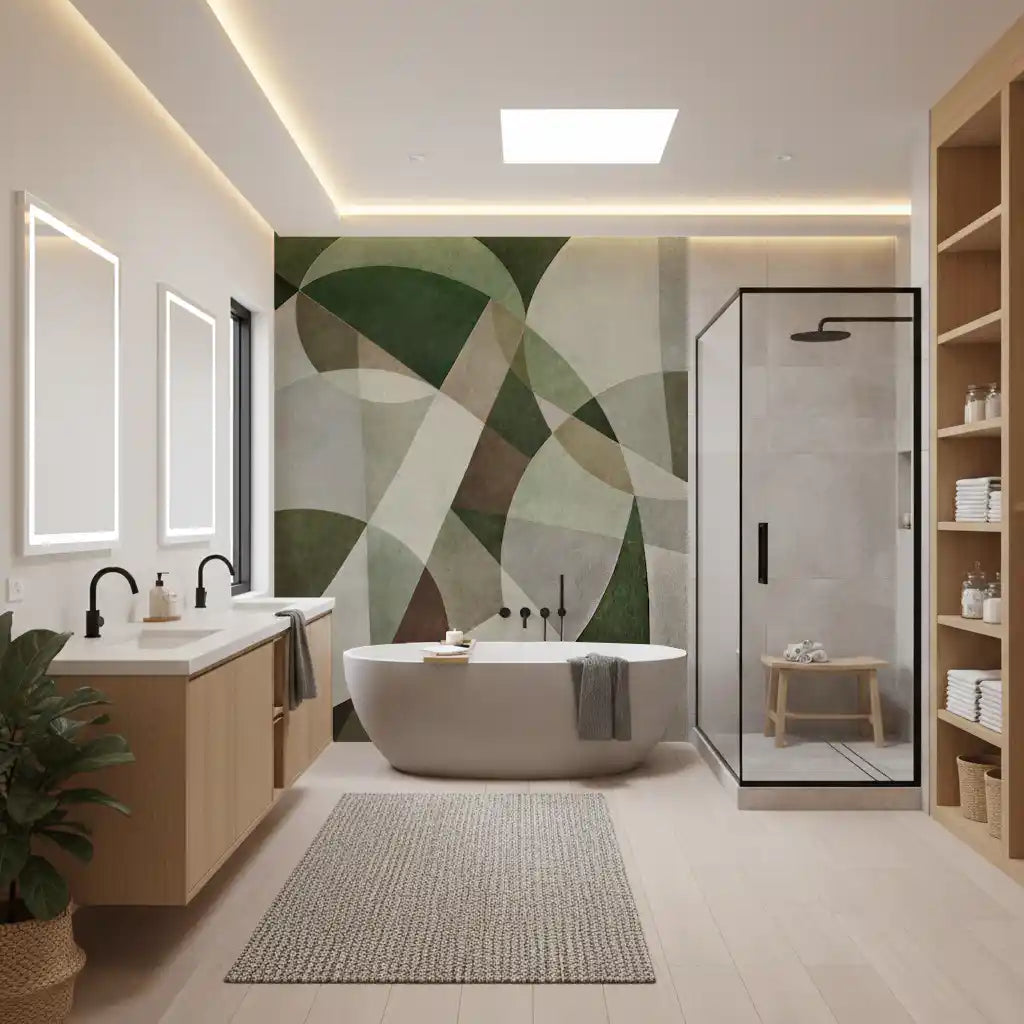 Abstract sage panel wall mural with structured artwork GD11246
