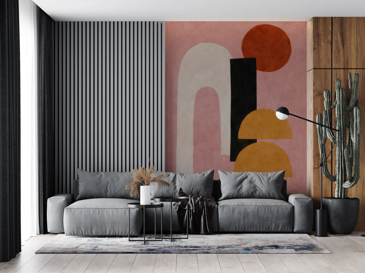 Abstract Shapes in Rose and Clay Wall Mural with soft organic forms GD11247