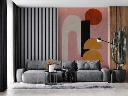 Abstract Shapes in Rose and Clay Wall Mural with soft organic forms GD11247