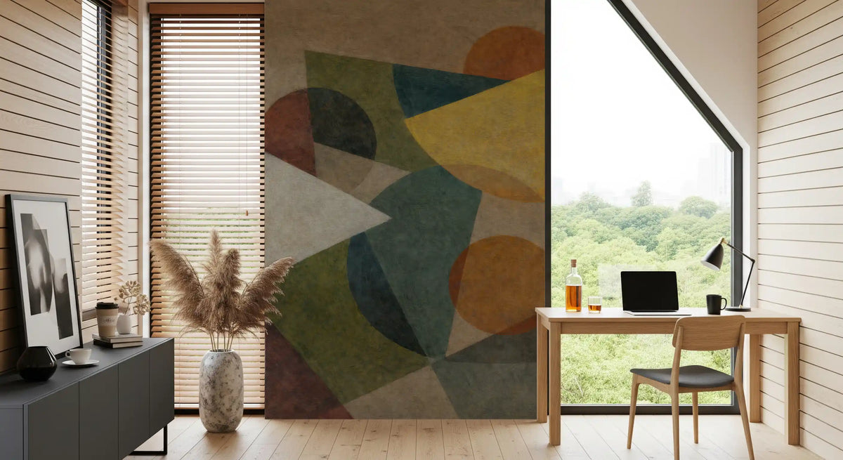 Abstract Geometric Earth Tones Wall Mural with layered organic shapes GD11248
