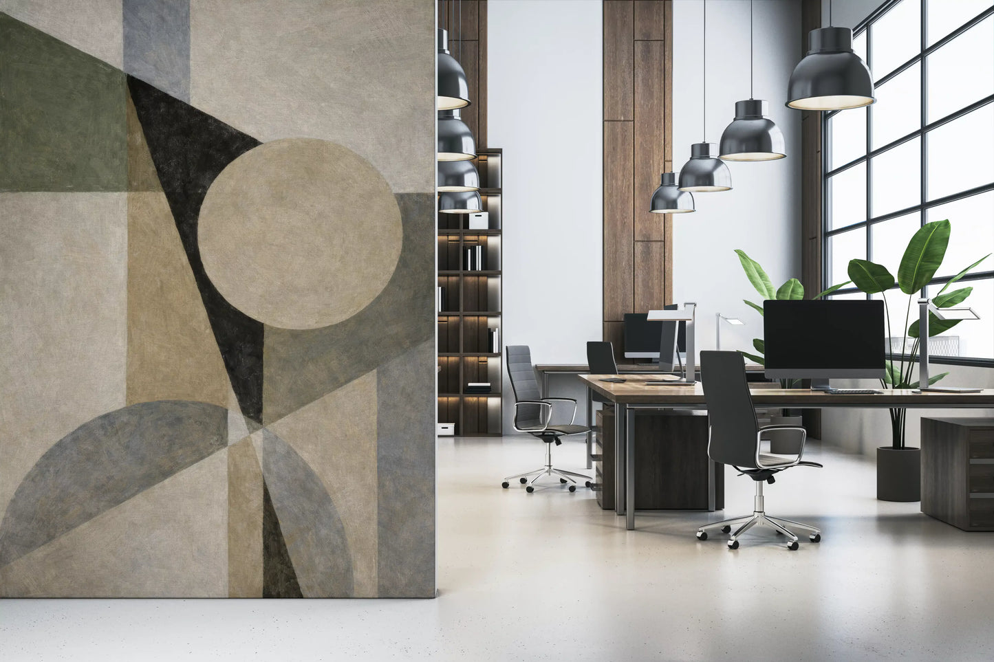 Modern abstract shapes wall mural with elegant visual symmetry GD11249