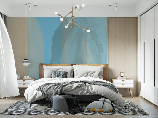 Bedroom Abstract Coastal Blue Layers Wall Mural with layered blue artwork GD11251