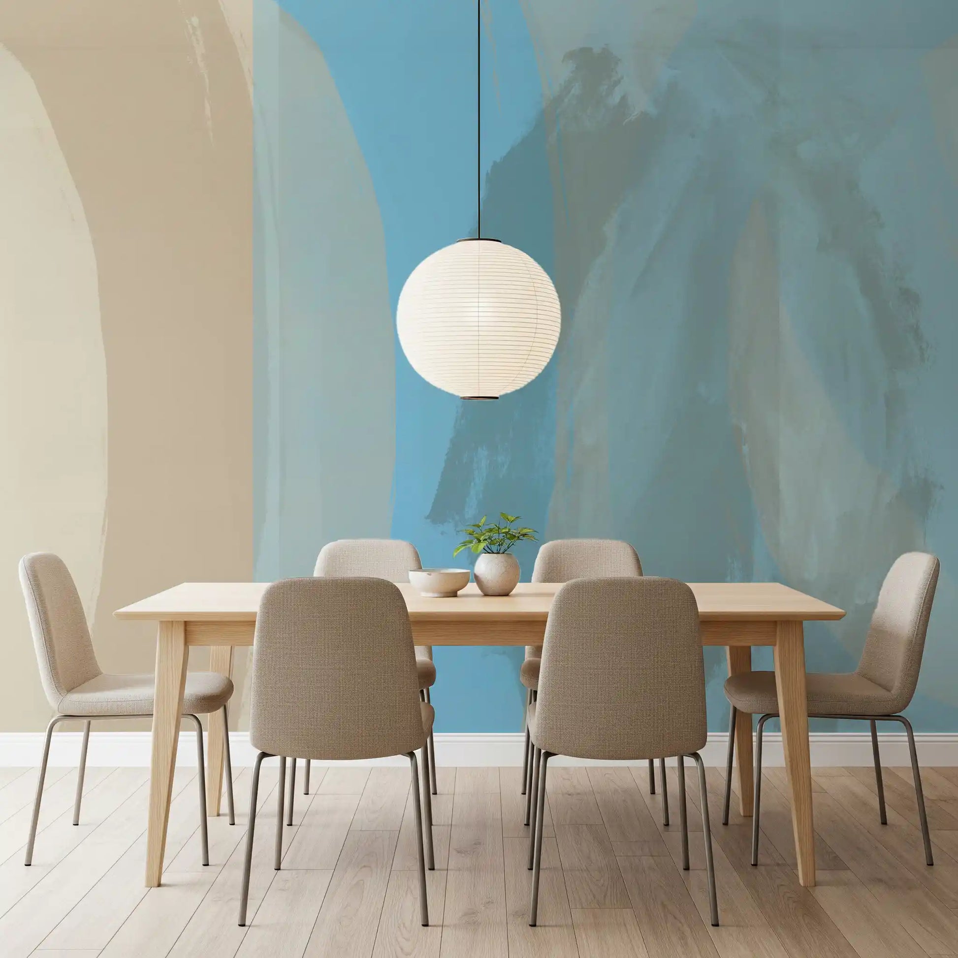 Abstract Coastal Blue Layers Wall Mural featuring calming blue textures for a dining room GD11251