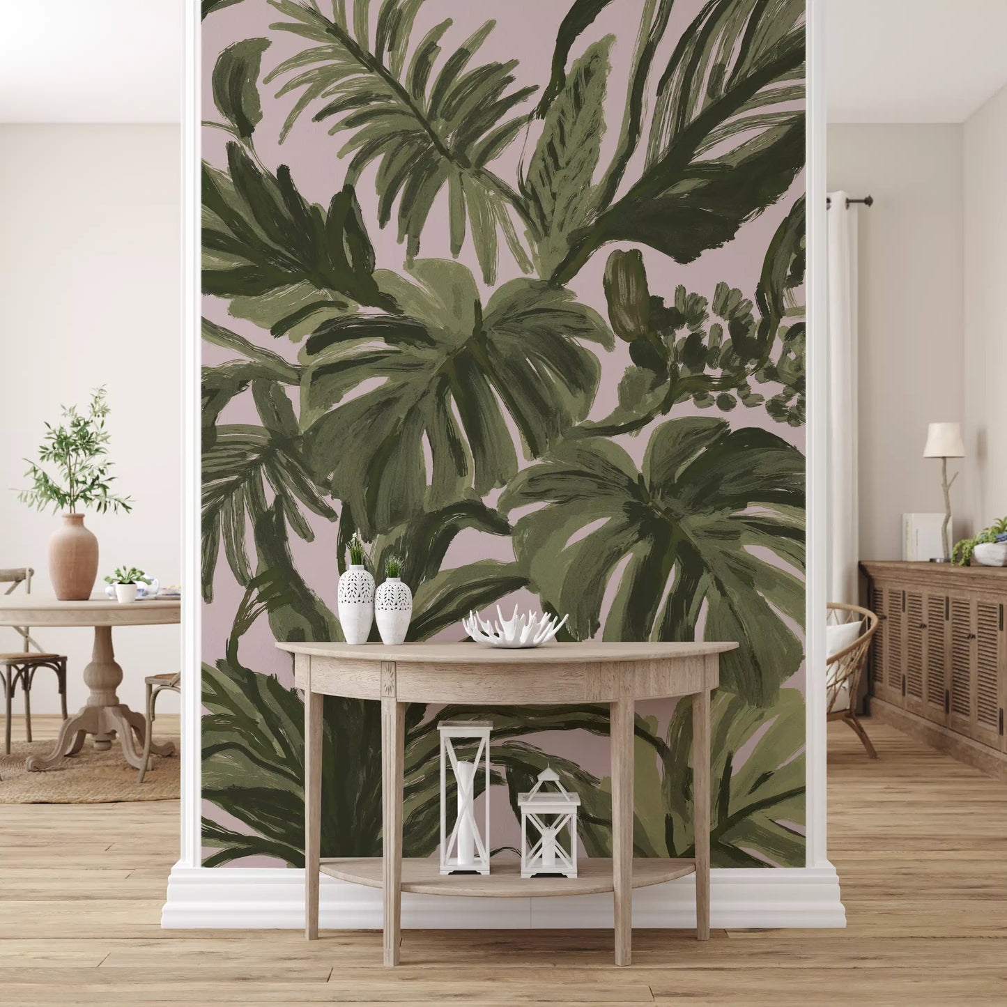 Verdant Brushstroke Tropical Foliage Wall Mural