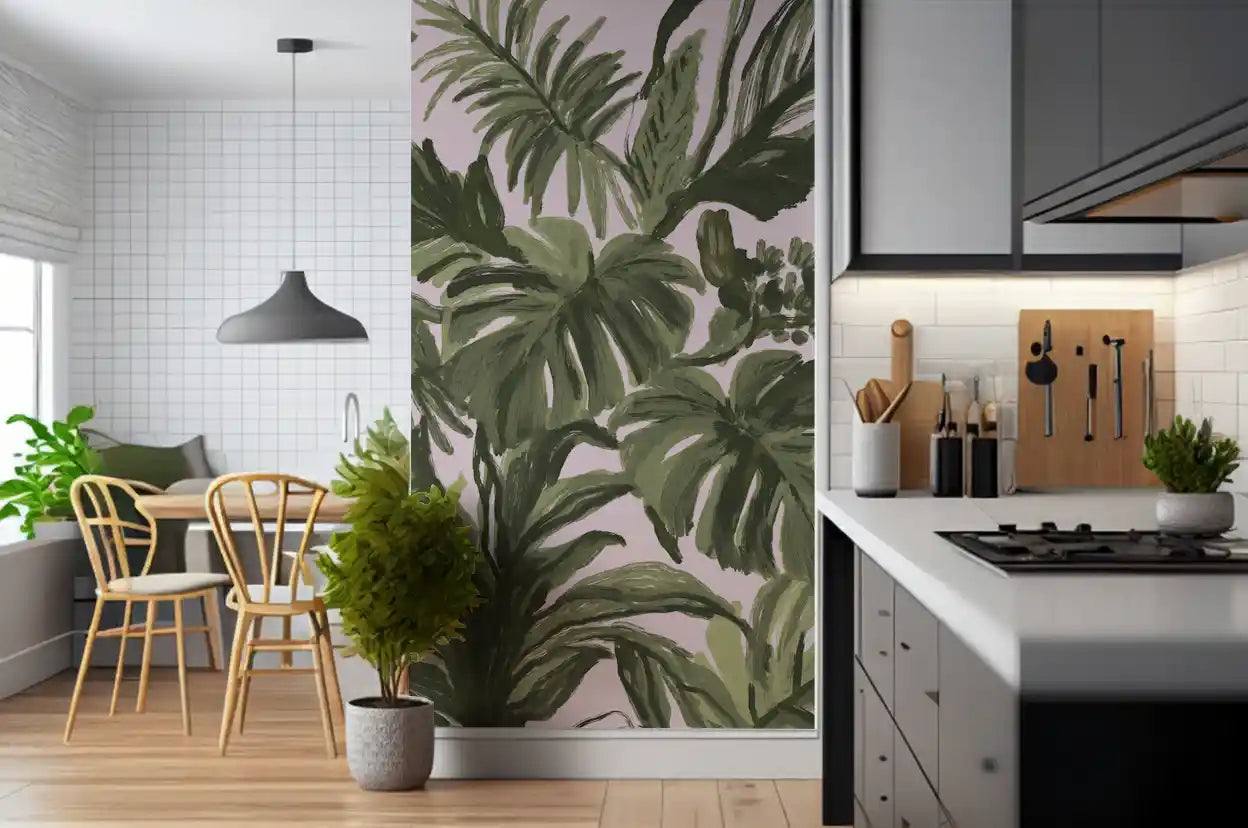 Verdant Brushstroke Tropical Foliage Wall Mural