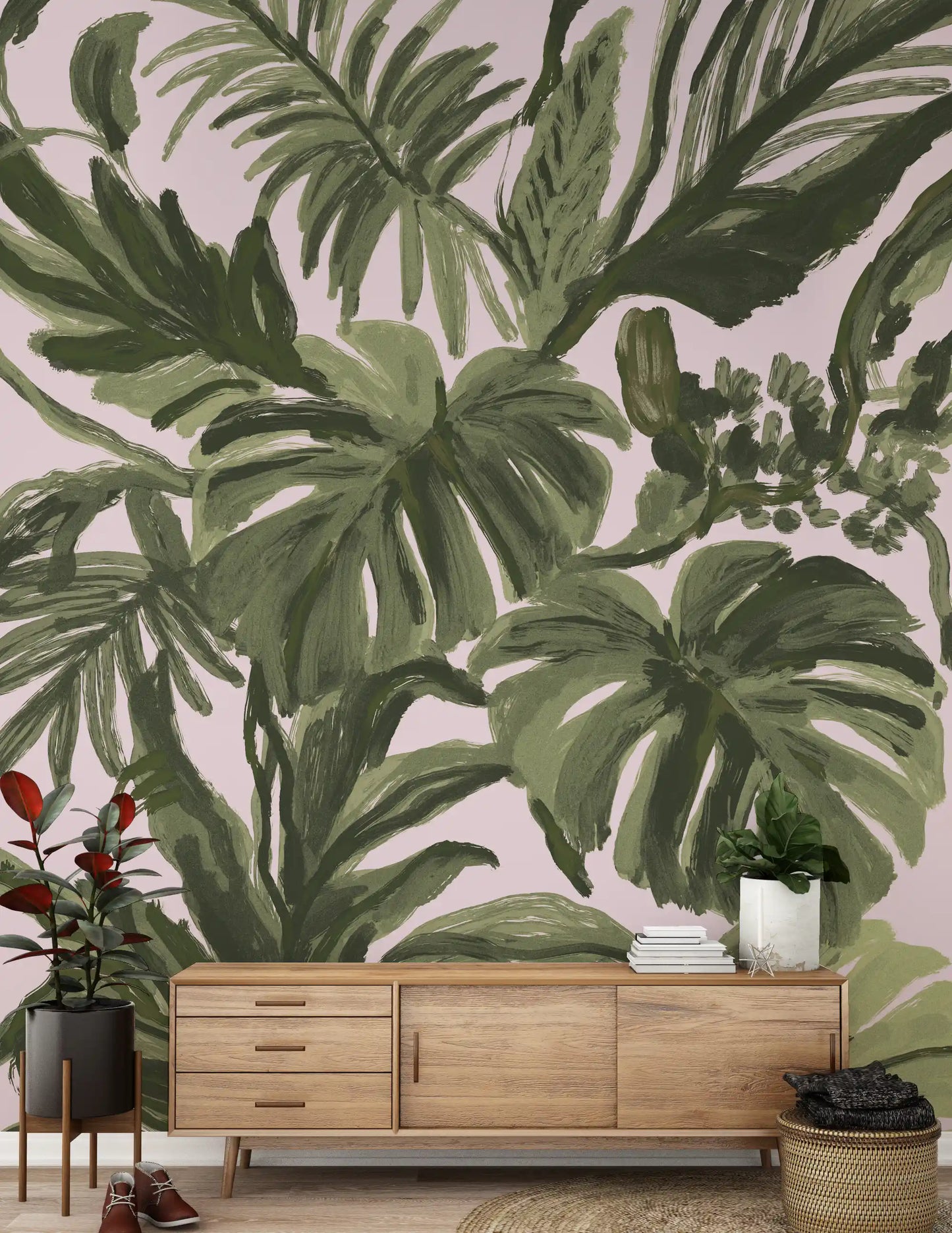 Verdant Brushstroke Tropical Foliage Wall Mural