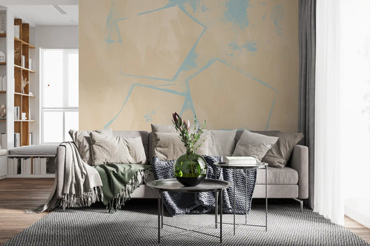 Beige and sky blue shapes drift over a Living room, Sand and Sky wall mural GD11260
