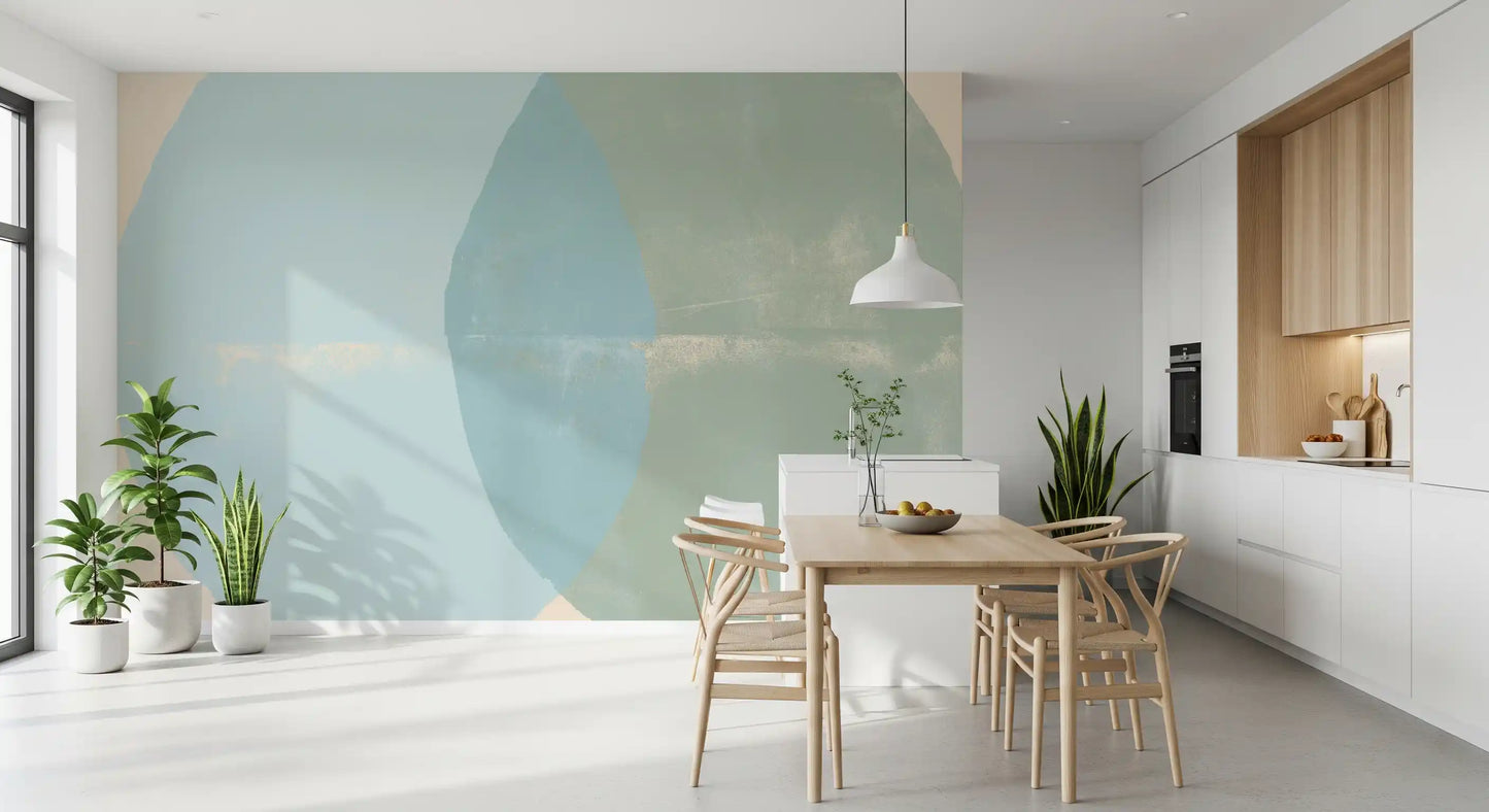 Mural de Pared con Arcos Geométricos en Salvia y Azul