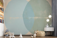 Mural de Pared con Arcos Geométricos en Salvia y Azul