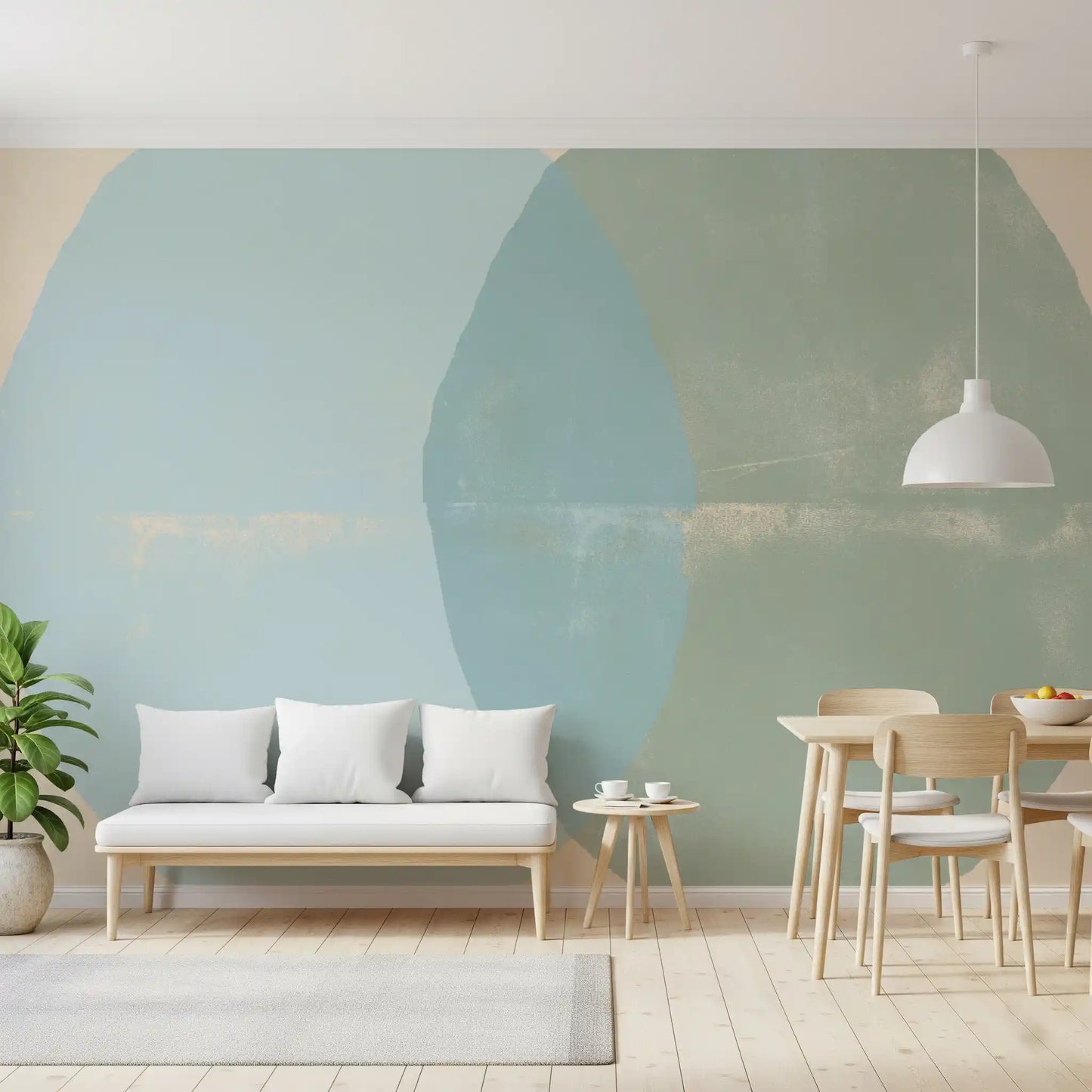 Mural de Pared con Arcos Geométricos en Salvia y Azul