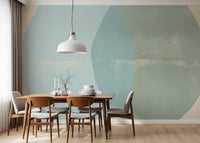 Mural de Pared con Arcos Geométricos en Salvia y Azul