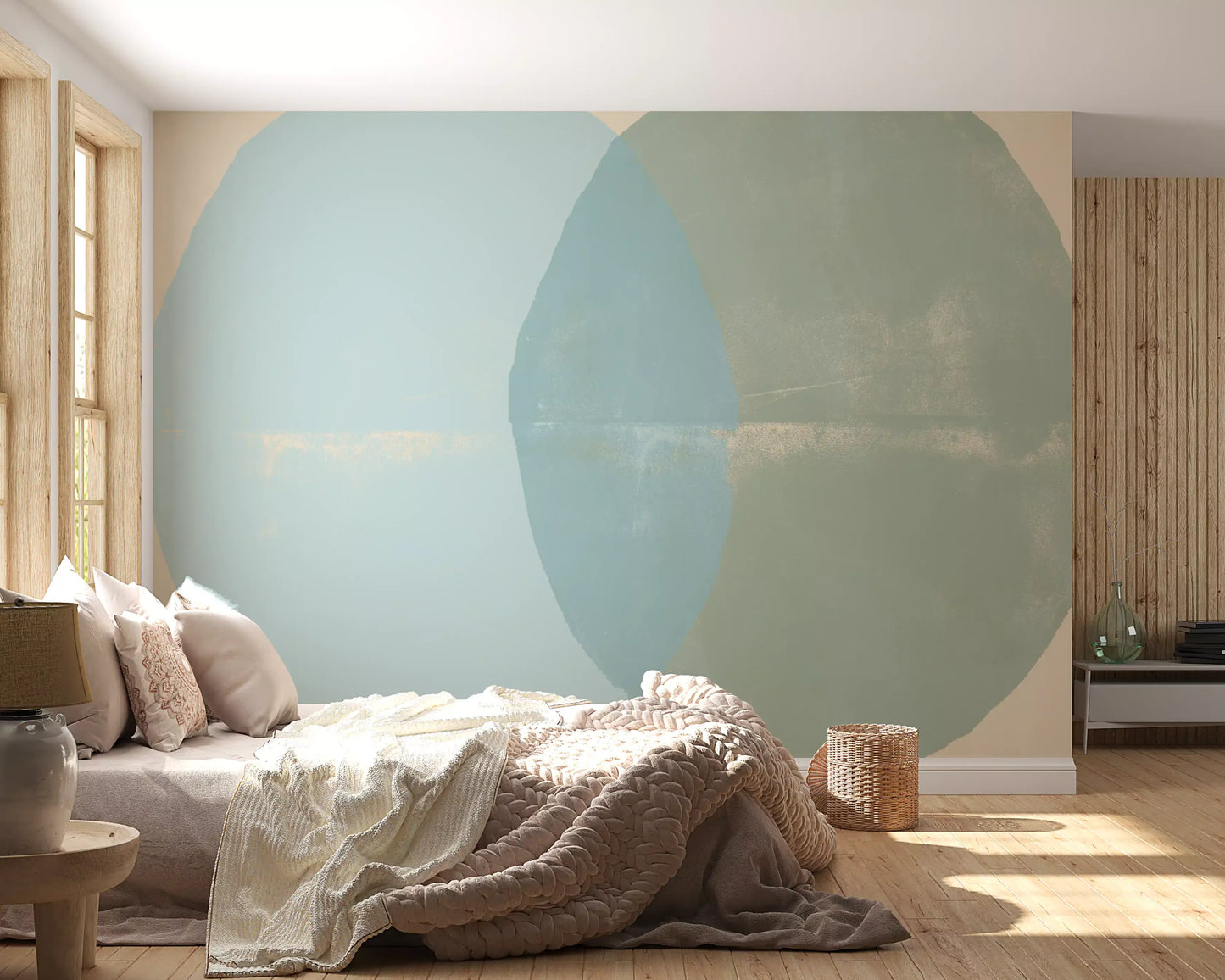 Mural de Pared con Arcos Geométricos en Salvia y Azul