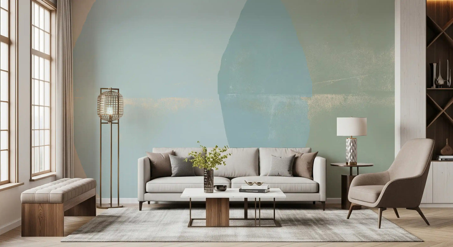 Mural de Pared con Arcos Geométricos en Salvia y Azul