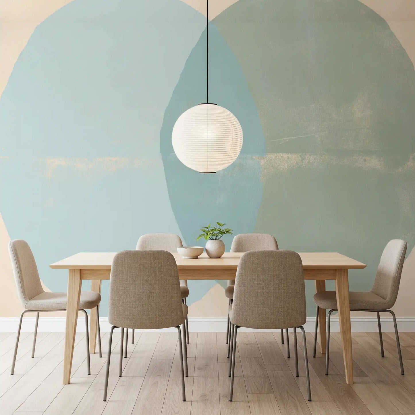 Mural de Pared con Arcos Geométricos en Salvia y Azul