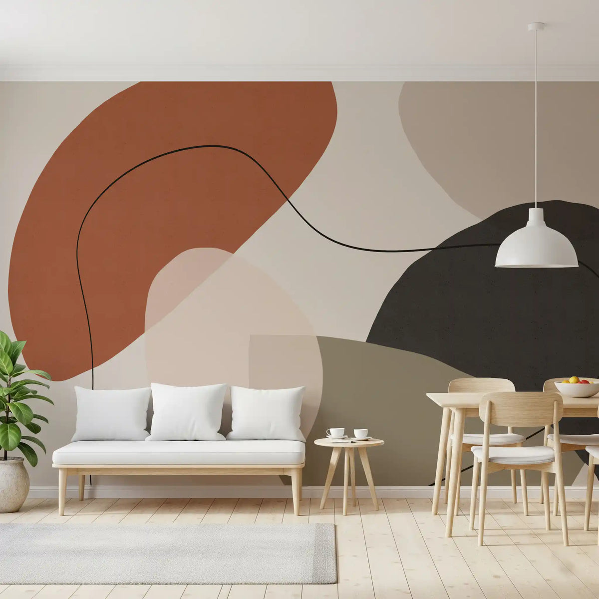 Wall mural in earth tone abstract shapes warming a Dining room GD11264
