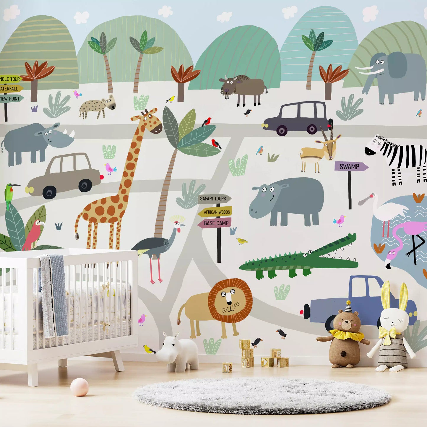 Safari Animal Adventure Map Wall Mural