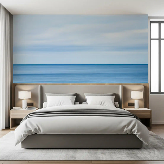 Calm sea meets a low horizon on the Blue Horizon Seascape wall mural in a bedroom GD11268
