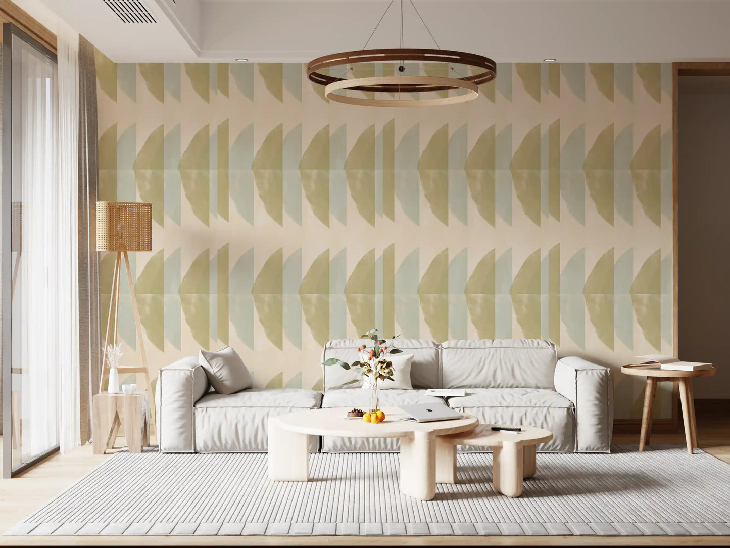 Abstract Sage and Sand Geometric Arches Wallpaper⁠
