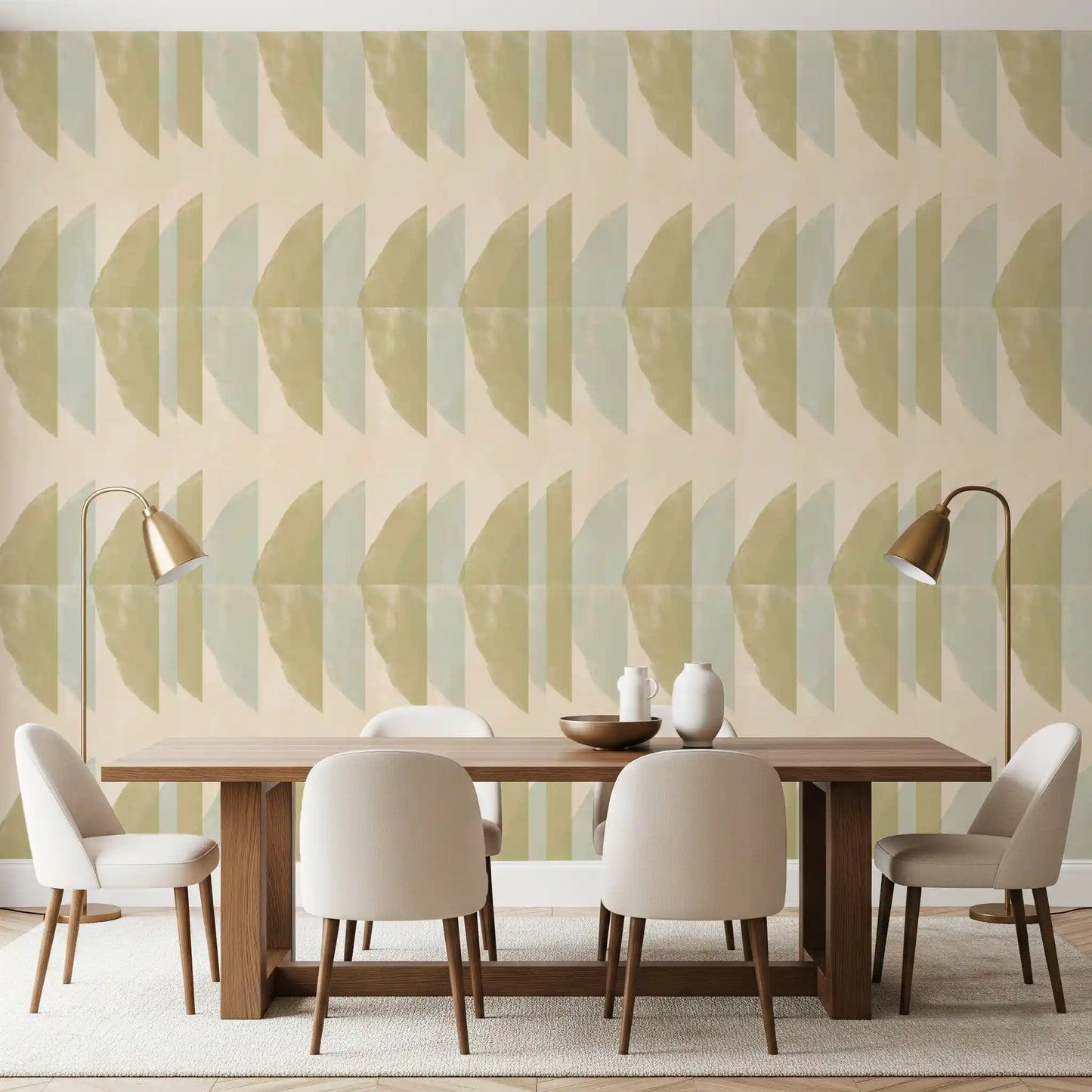 Abstract Sage and Sand Geometric Arches Wallpaper⁠
