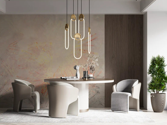 Golden Dawn Wisps spray warm colour on the wall mural across a living room GD11270