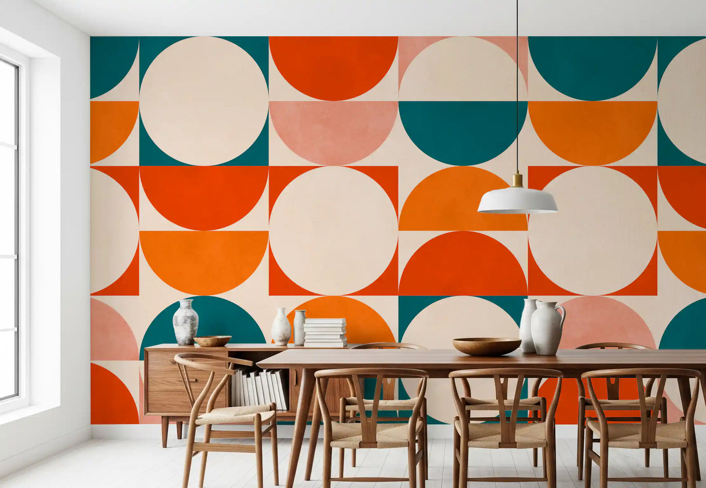Abstract Semicircle Grid Motif Wall Mural