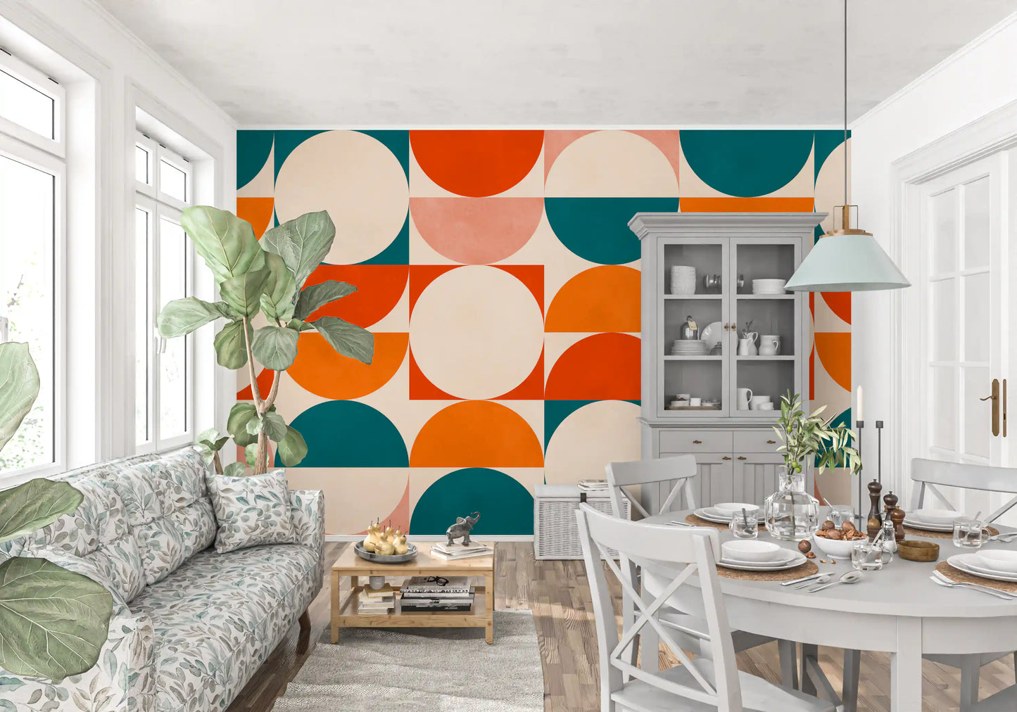Abstract Semicircle Grid Motif Wall Mural