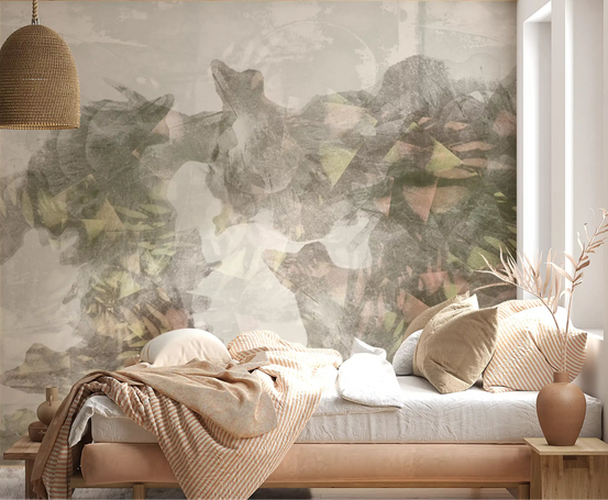 Muted floral wash on the wall mural calms a whole living room GD11278
