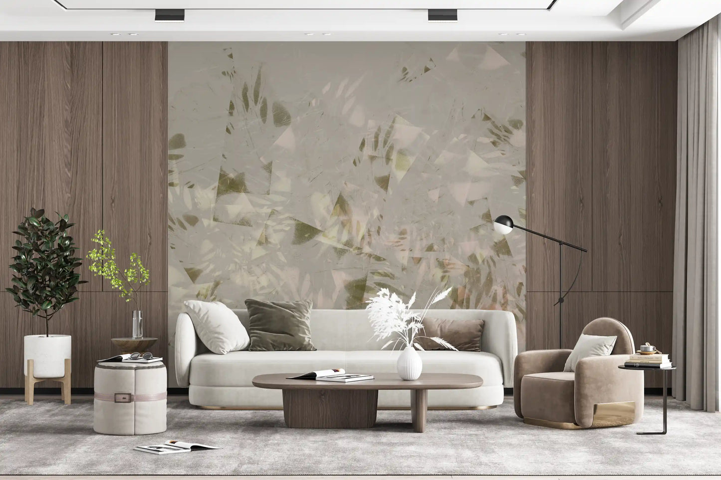 Papier peint mural feuillage aux coups de pinceau doux