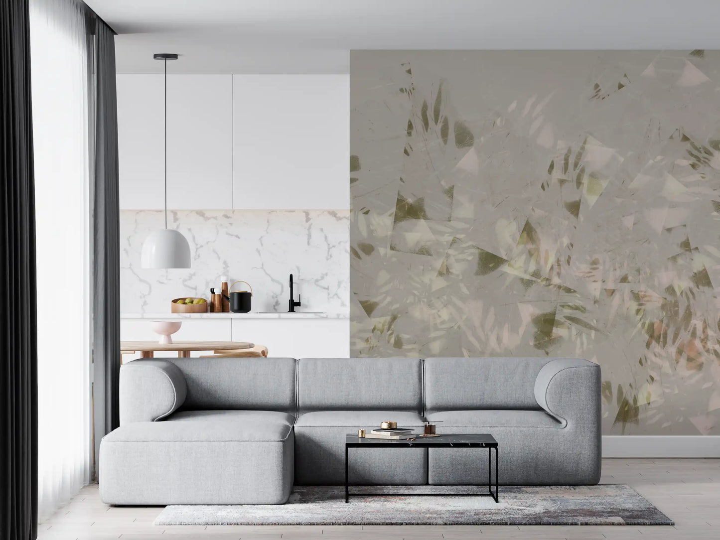 Papier peint mural feuillage aux coups de pinceau doux
