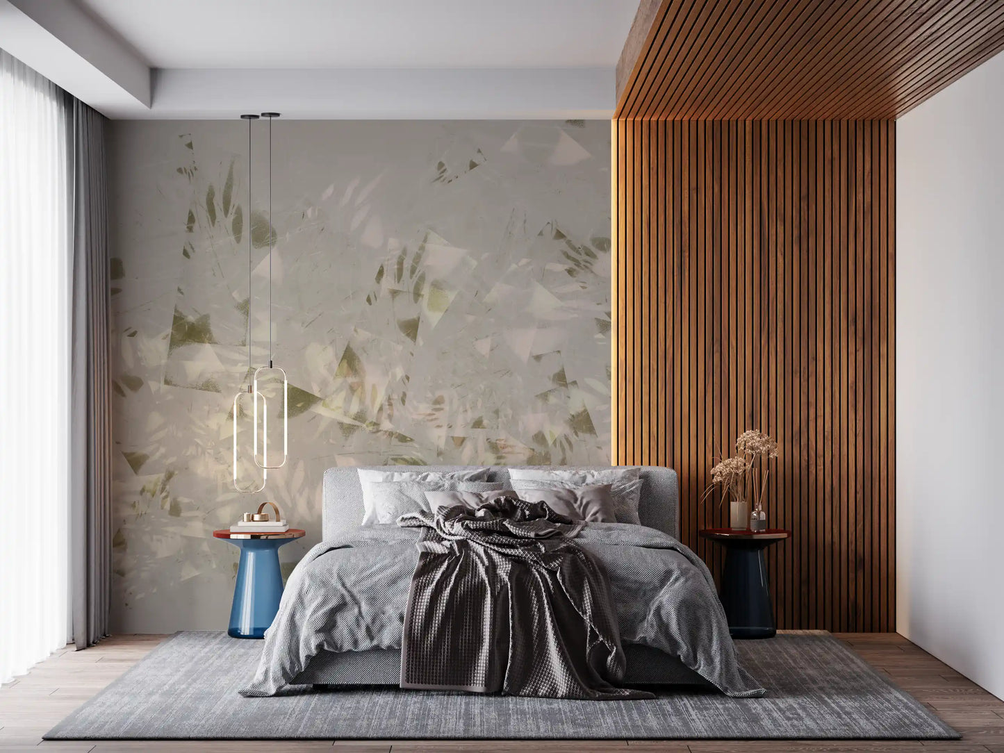 Papier peint mural feuillage aux coups de pinceau doux