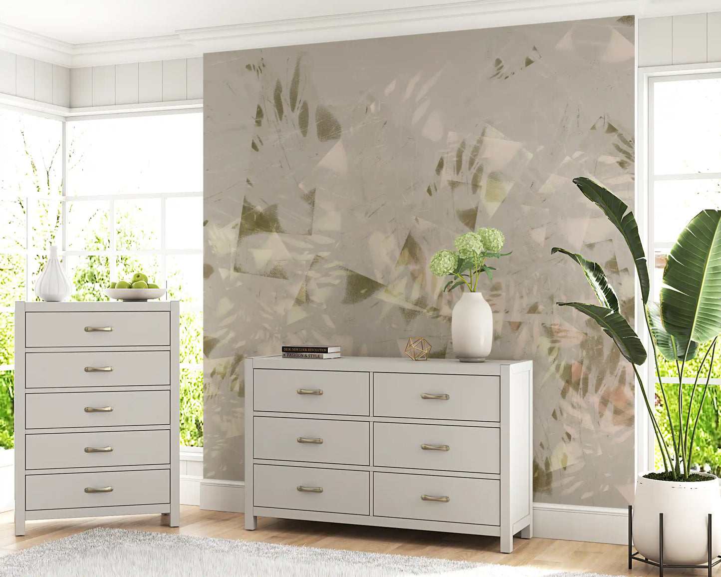 Papier peint mural feuillage aux coups de pinceau doux
