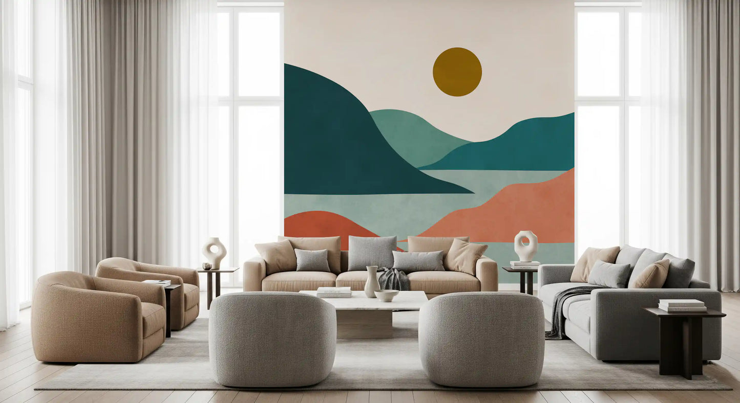 Mural de Parede Minimalista Picos do Vale ao Pôr do Sol