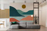 Mural de Parede Minimalista Picos do Vale ao Pôr do Sol