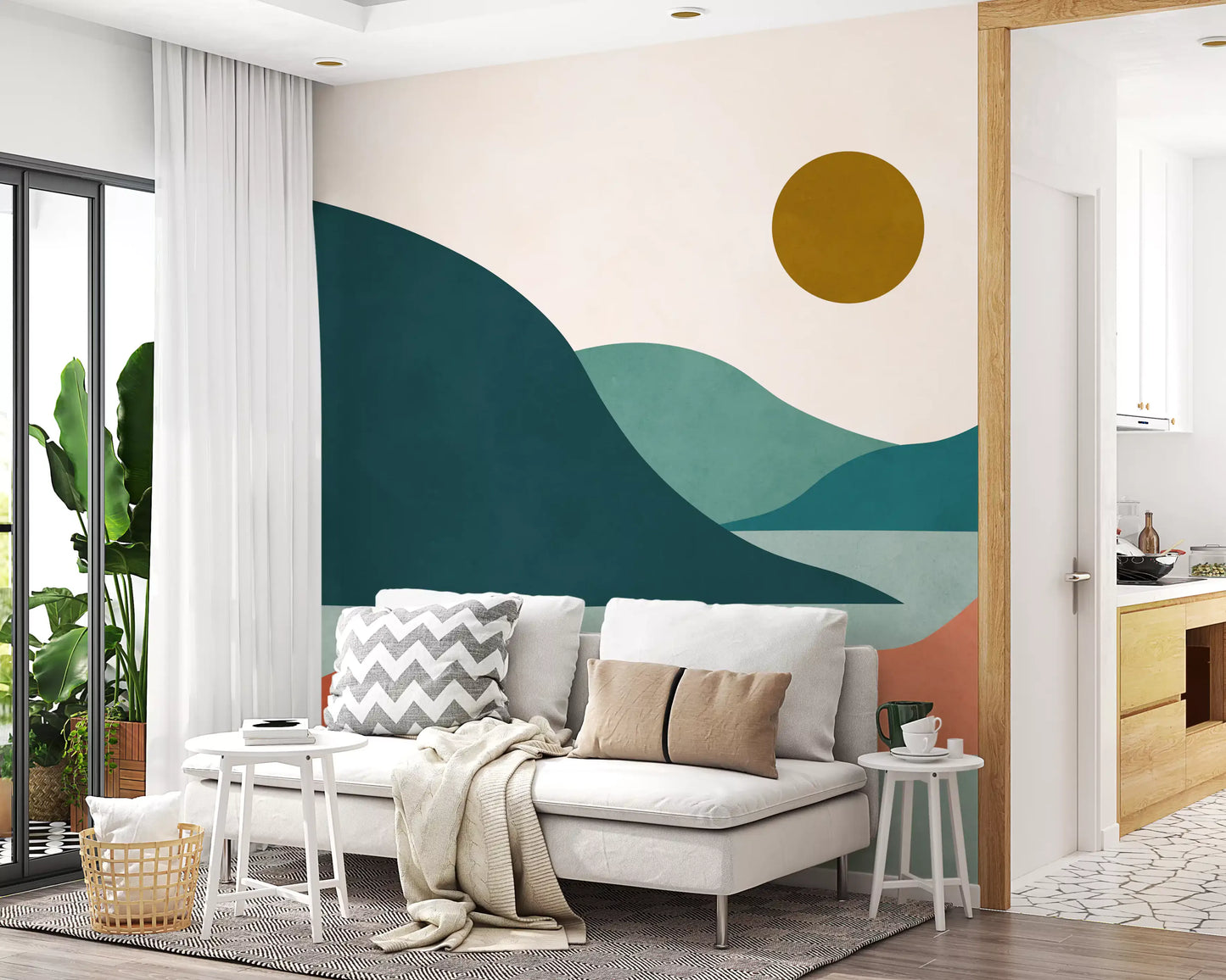 Mural de Parede Minimalista Picos do Vale ao Pôr do Sol