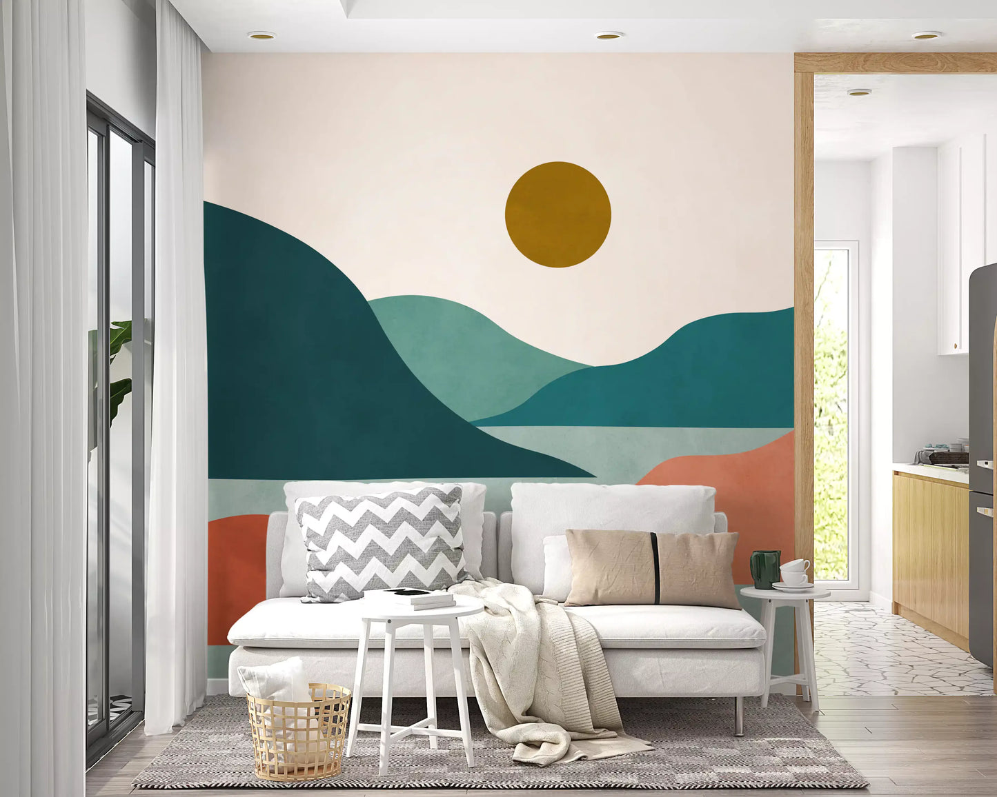 Mural de Parede Minimalista Picos do Vale ao Pôr do Sol