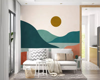 Mural de Parede Minimalista Picos do Vale ao Pôr do Sol