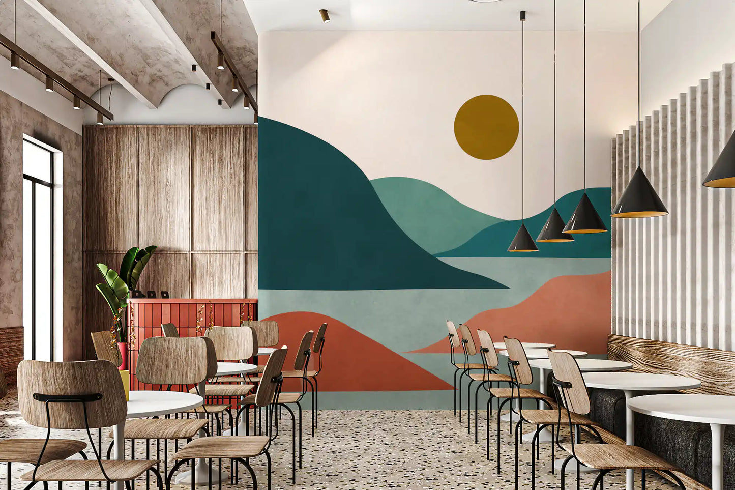 Mural de Parede Minimalista Picos do Vale ao Pôr do Sol