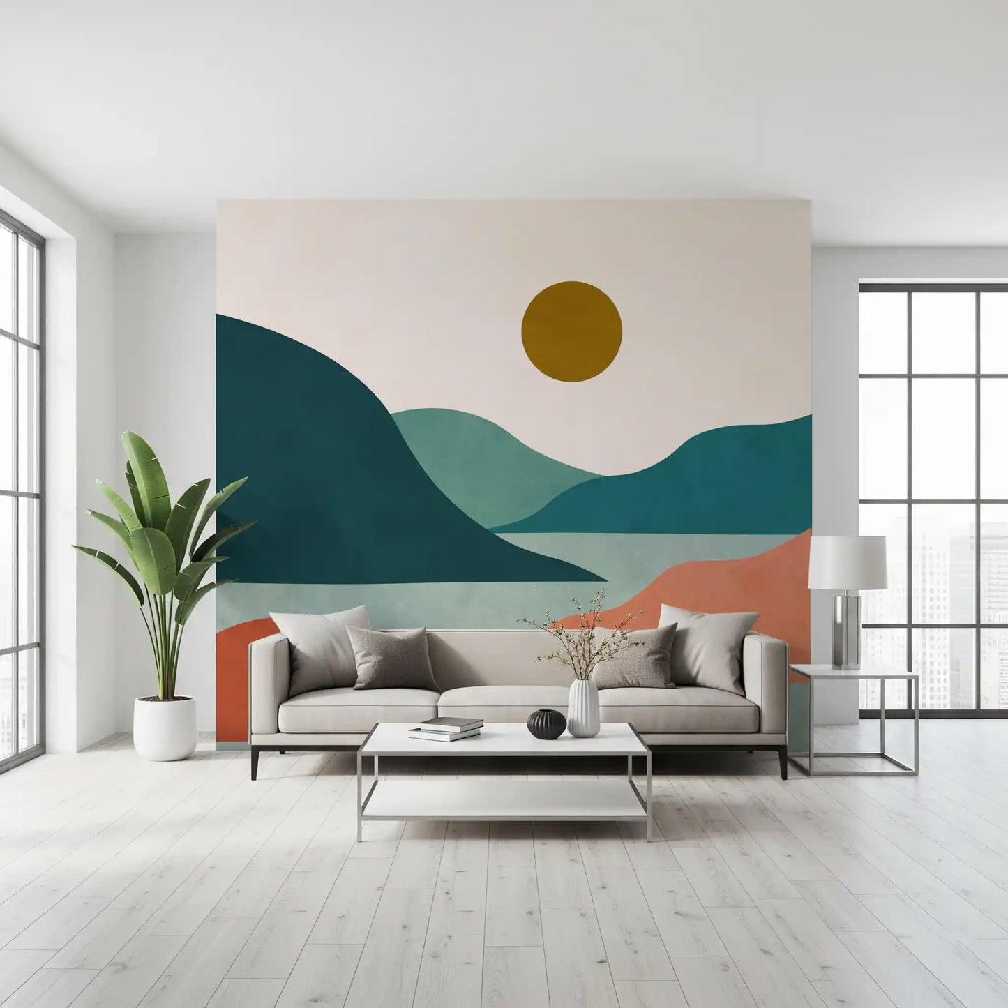 Mural de Parede Minimalista Picos do Vale ao Pôr do Sol