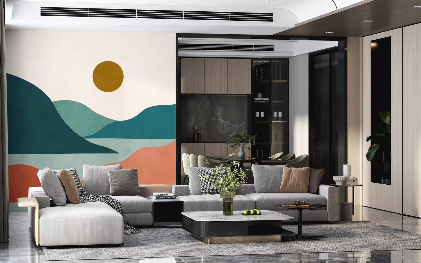 Mural de Parede Minimalista Picos do Vale ao Pôr do Sol