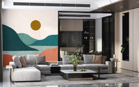 Mural de Parede Minimalista Picos do Vale ao Pôr do Sol