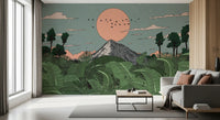 Papier peint panoramique Vue du coucher de soleil sur l'horizon de la jungle
