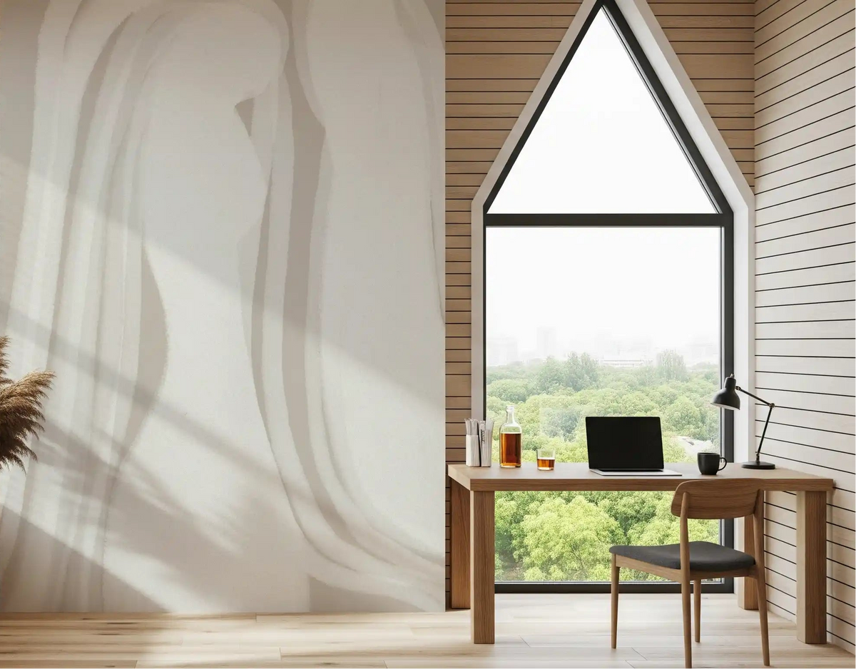 Flowing brushstroke hues wall mural styling a living room in ivory GD11289